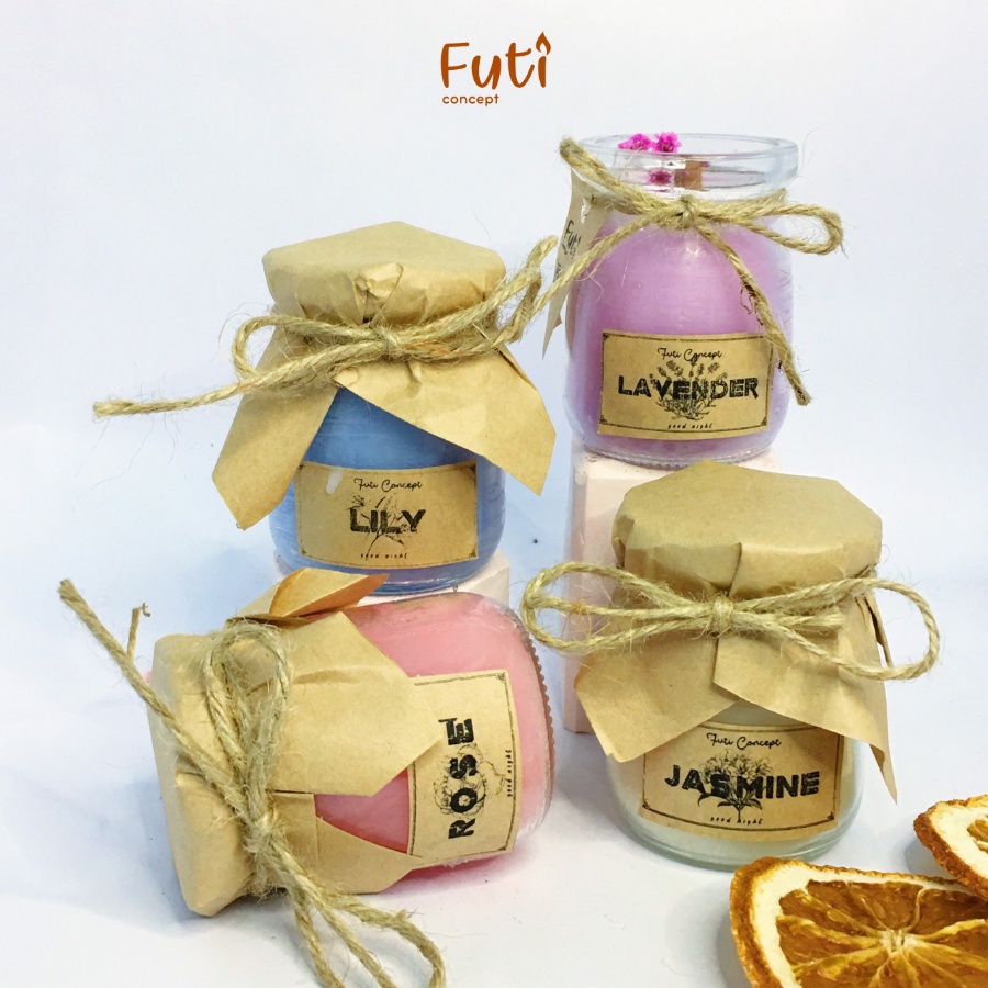Nến thơm tinh dầu hương hoa thuỷ tinh trang trí vintage, Candle cup handmade
