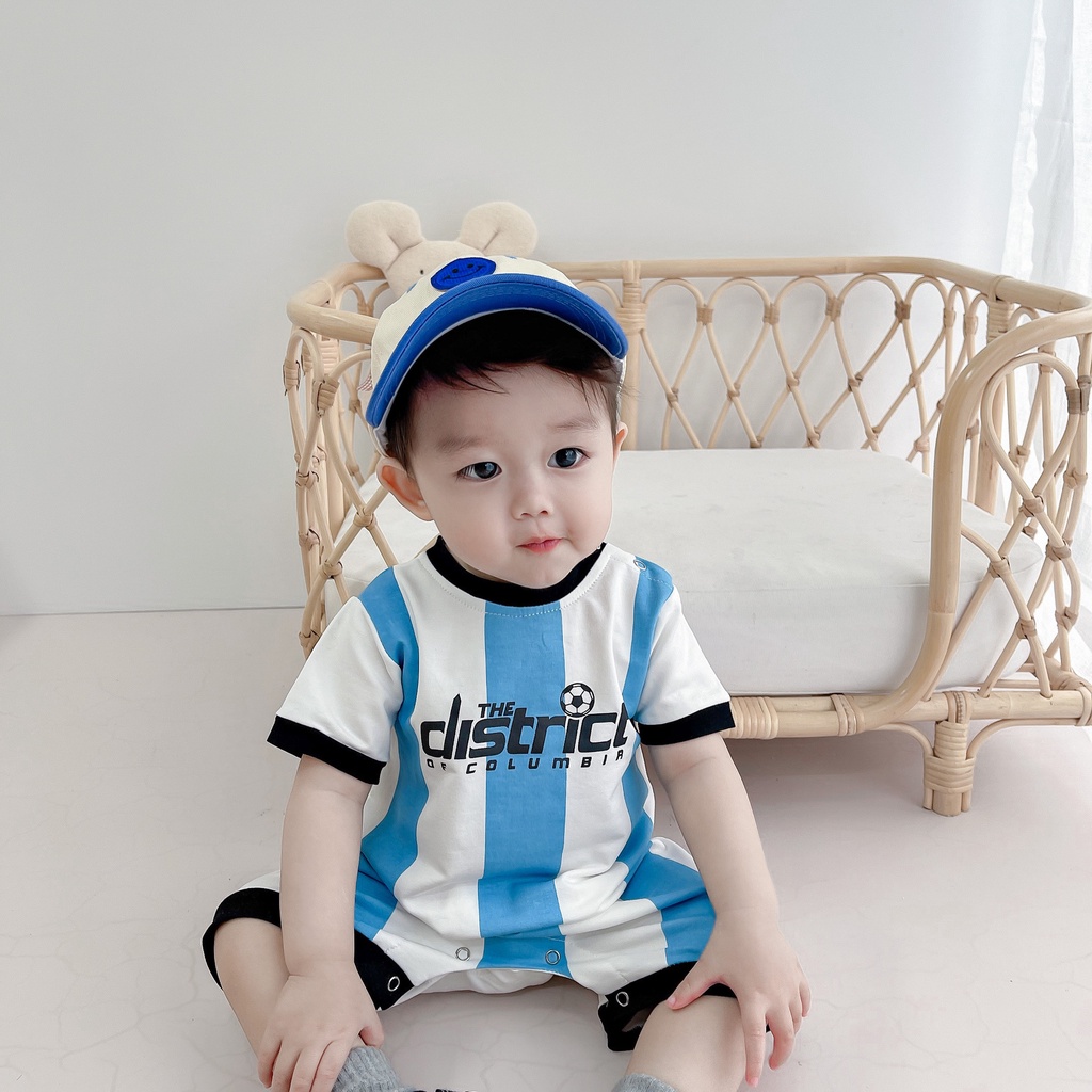 Bộ áo liền quần tay ngắn in hình trái bóng dễ thương thời trang mùa hè cho bé