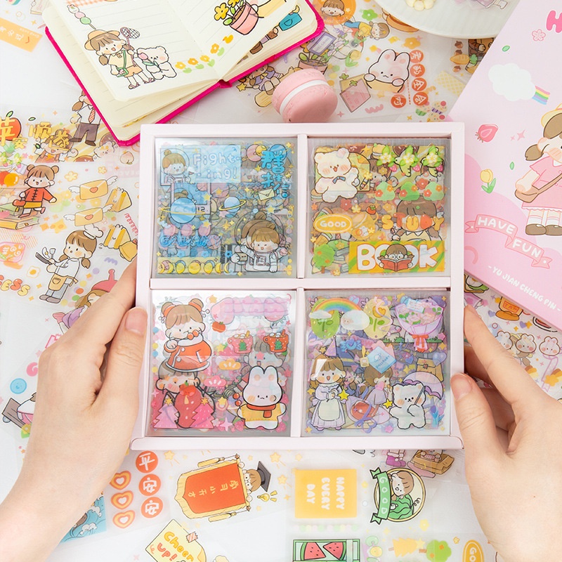 Set 100 Miếng Dán Trang Trí Hộp Quà In Họa Tiết Độc Đáo Dễ Thương DIY