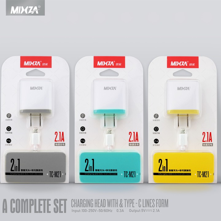 Bộ sạc nhanh 2.1A MIXZA 2 trong 1 MicroUSB (ANDRIOD)