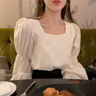 Áo Sơ Mi Dài Tay Công Sở Kiểu Nữ Cổ Vuông Tay Phồng Chất Liệu Mềm Mịn DK10T101