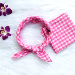 Khăn turban caro hồng bánh bèo