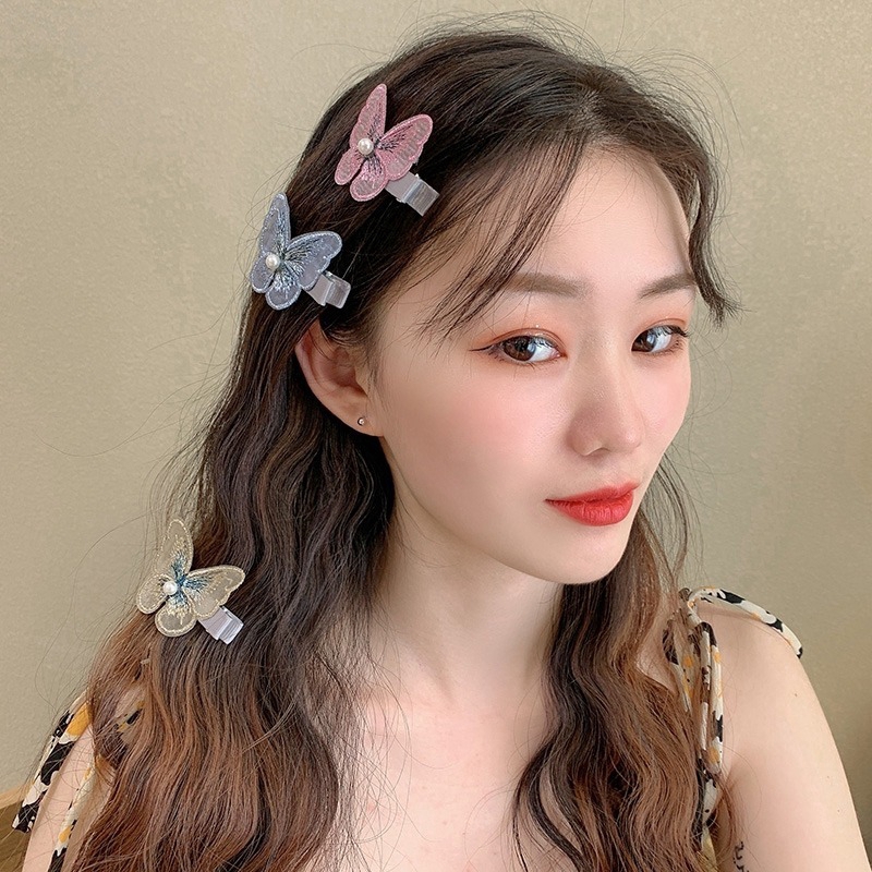 Kẹp Tóc Ren Lưới Hình Bướm Đính Ngọc Trai Thời Trang Cho Nữ