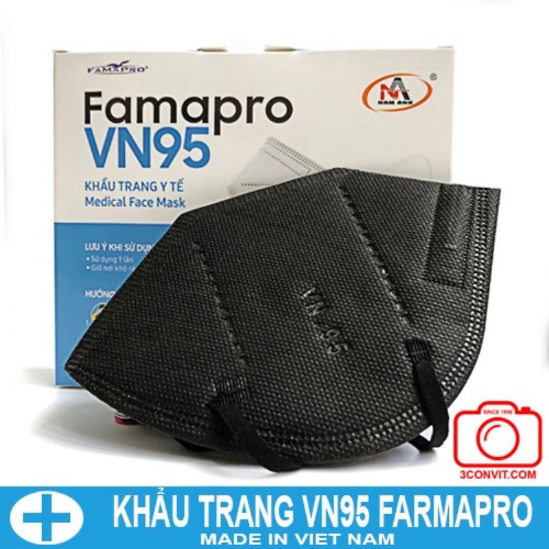 Thùng 500 chiếc (50 hộp) Khẩu trang 3D kháng khuẩn VN95 Famapro Chuẩn N95