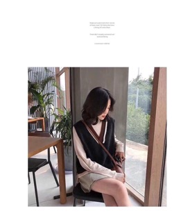 Áo len gile cổ tim style hàn quốc