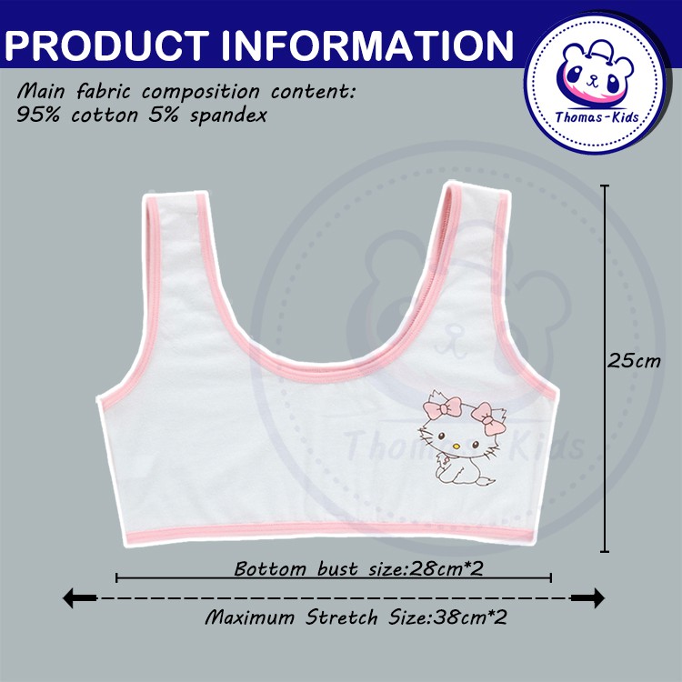 Áo ngực thoáng khí in họa tiết mèo dễ thương cho bé gái