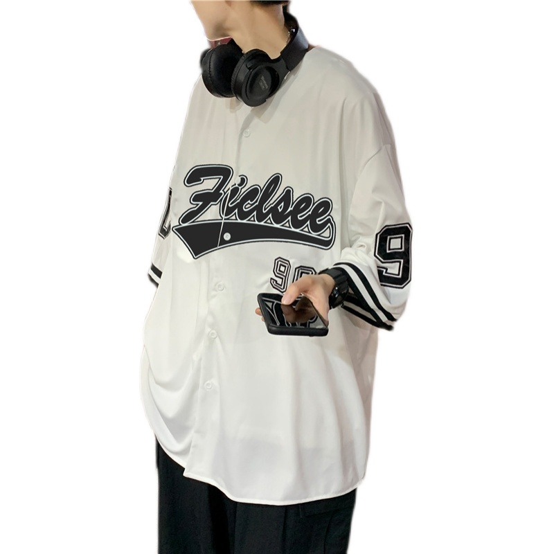 Áo Thun Bóng Chày Tay Lửng Dáng Rộng In Họa Tiết Phong Cách Hàn Quốc Dễ Phối Đồ