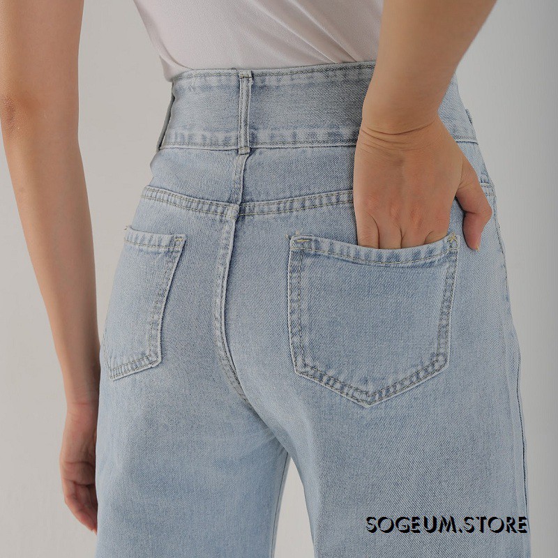 Quần jean nữ ống rộng, Quần bò nữ cạp lưng cao dáng suông chất bò dầy dặn Sogeum.store Q125 | BigBuy360 - bigbuy360.vn