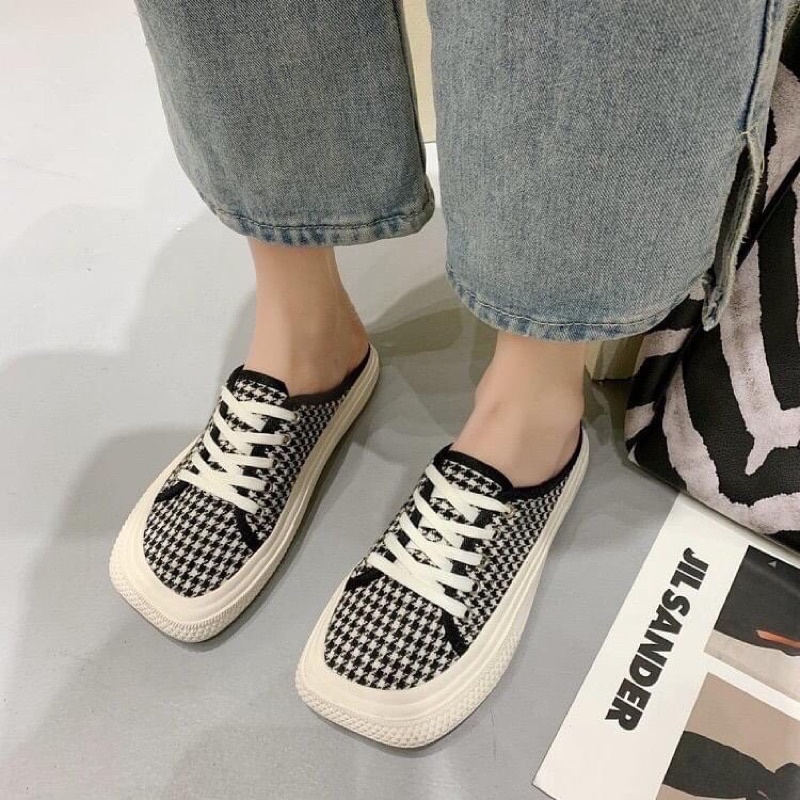 Giày thể thao hở gót da beo , caro , sọc , basic trending