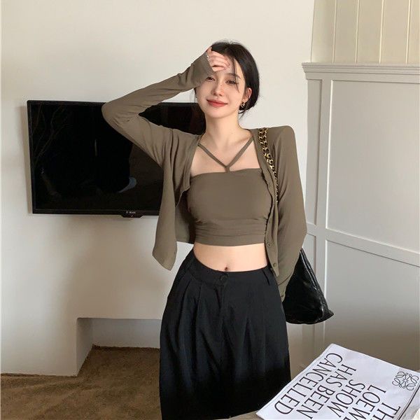 COZOK Bộ Áo Khoác vest + Áo cardigan Dài Tay Dáng Ôm Quyến Rũ Cho Nữ