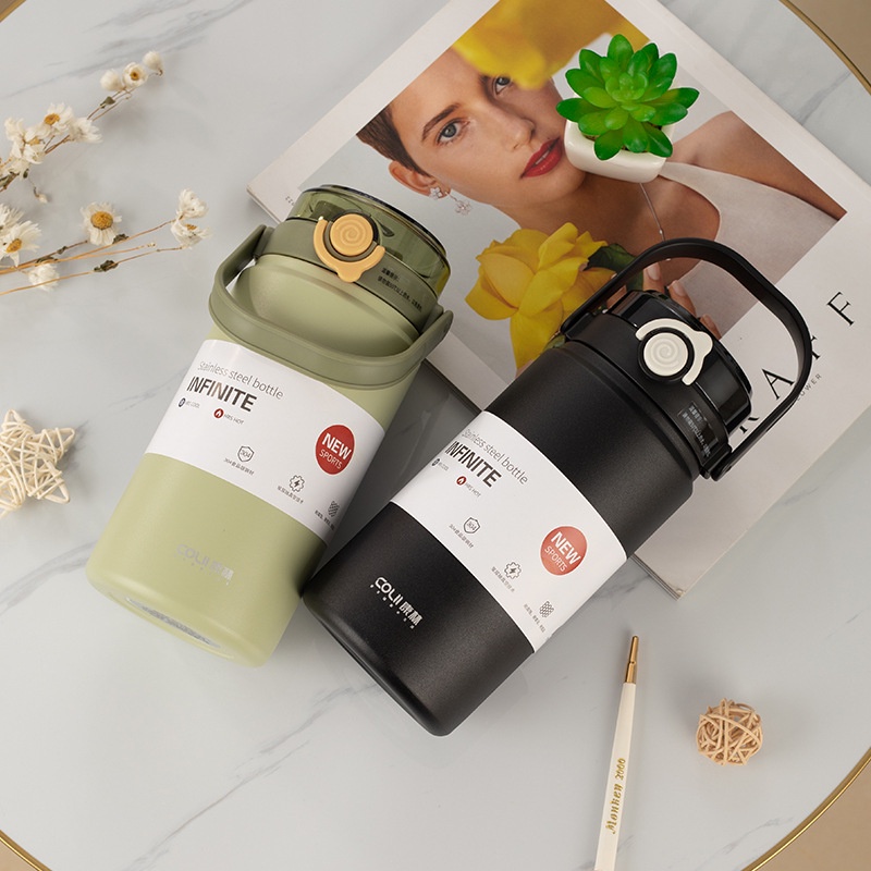 Bình Đựng Nước Cách Nhiệt Hai Lớp Dung Tích Lớn Có Ống Hút Cho Nam Và Nữ