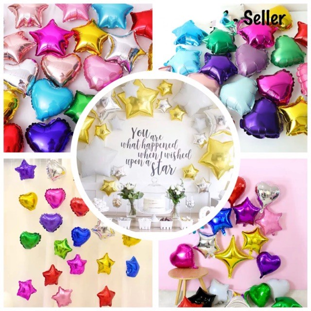 Set 5 Bóng Bay Hình Trái Tim Ngôi Sao 10&quot; Trang Trí Tiệc Sinh Nhật Dễ Thương
