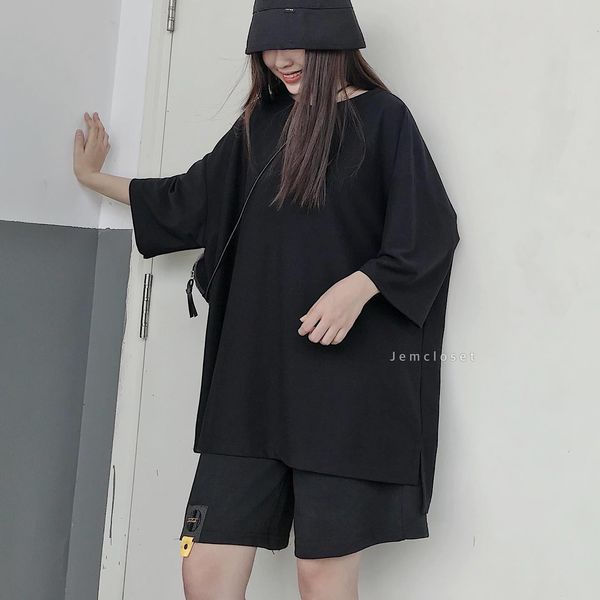 Áo Thun Tay Lỡ Xẻ Tà JEMCLOSET Áo Phông Nữ Form Rộng Chất Cotton Nhiều Màu Dễ Phối Đồ Phong Cách Teen Cá Tính 1503