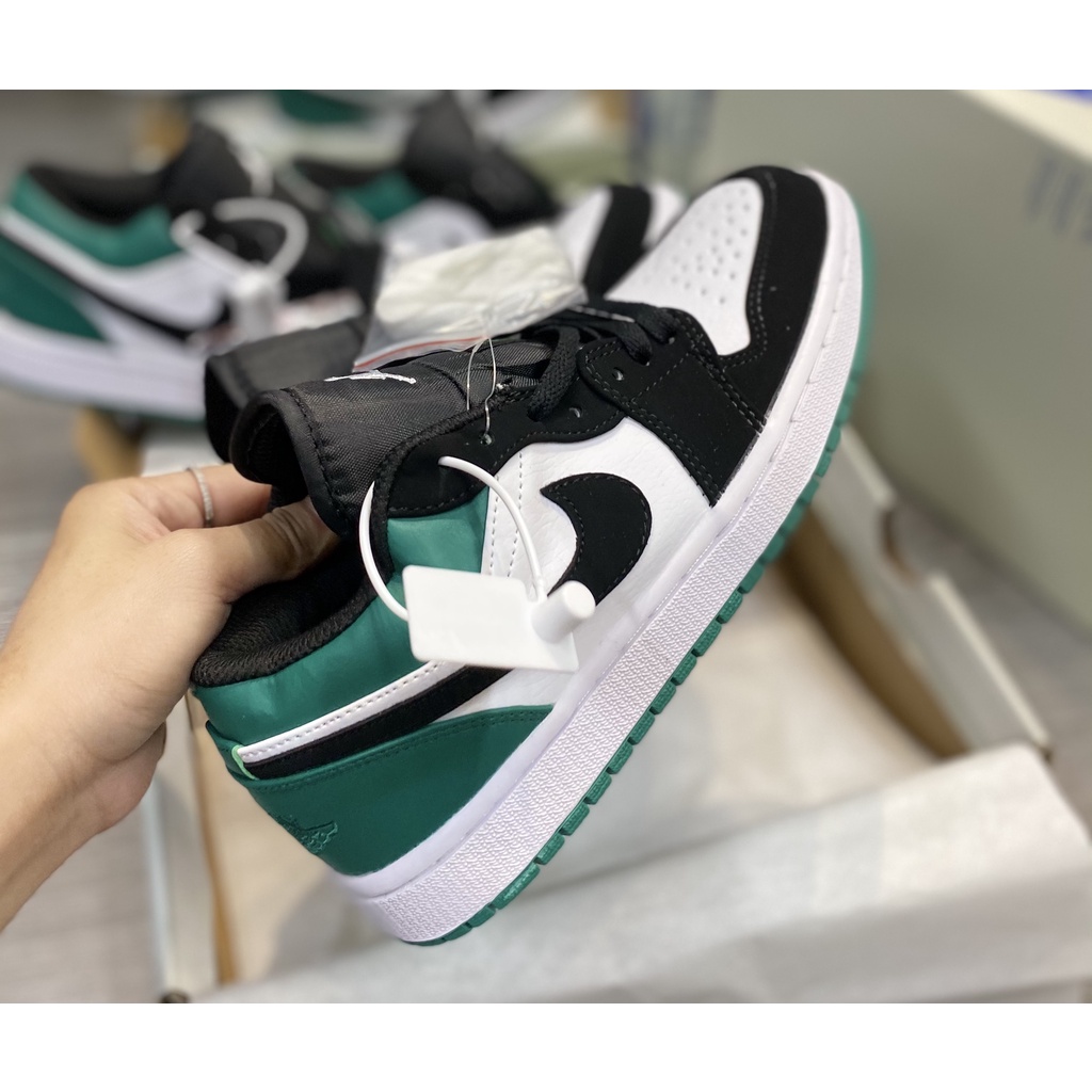 Giày thể thao sneaker JD1 jordan low 1 cổ thấp đen trắng gót xanh lá, jd đen xanh lá bản cao cấp nam nữ
