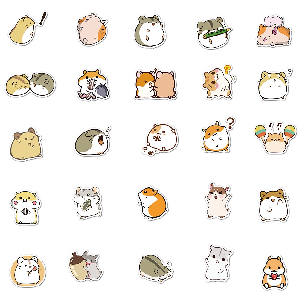 Set 50 Sticker Chuột Hamster Siêu Dễ Thương Để Dán Trang Trí Sách Vở, Sổ Tay, Nhật Ký, Xe, Mũ, Điện Thoại, Laptop