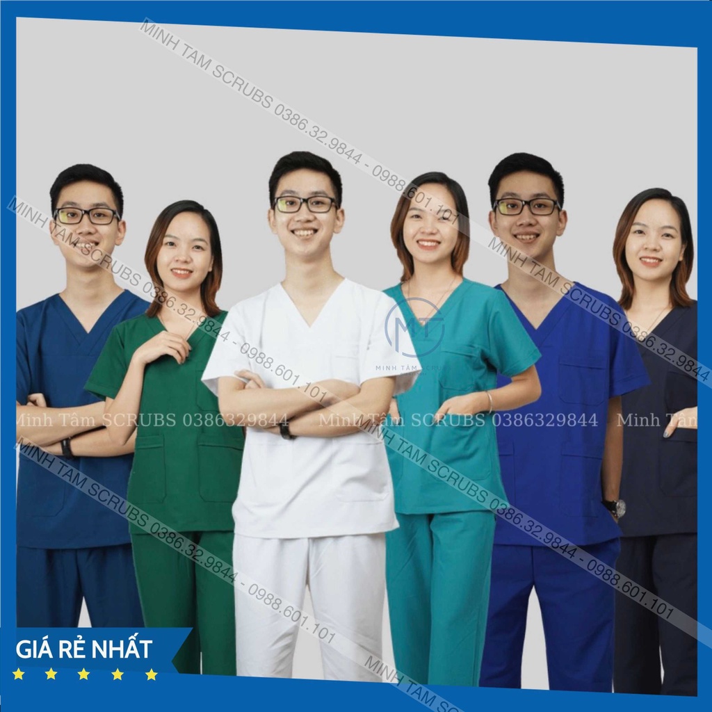 Bộ Scrubs bác sĩ, blouse cổ tim, đồng phục điều dưỡng, spa, thẩm mỹ viện, dược sĩ hàng cao cấp