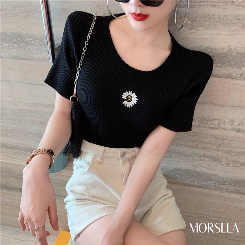 Áo croptop nữ thêu HOA CÚC trước ngực - Áo croptop siêu xinh (ẢNH THẬT)