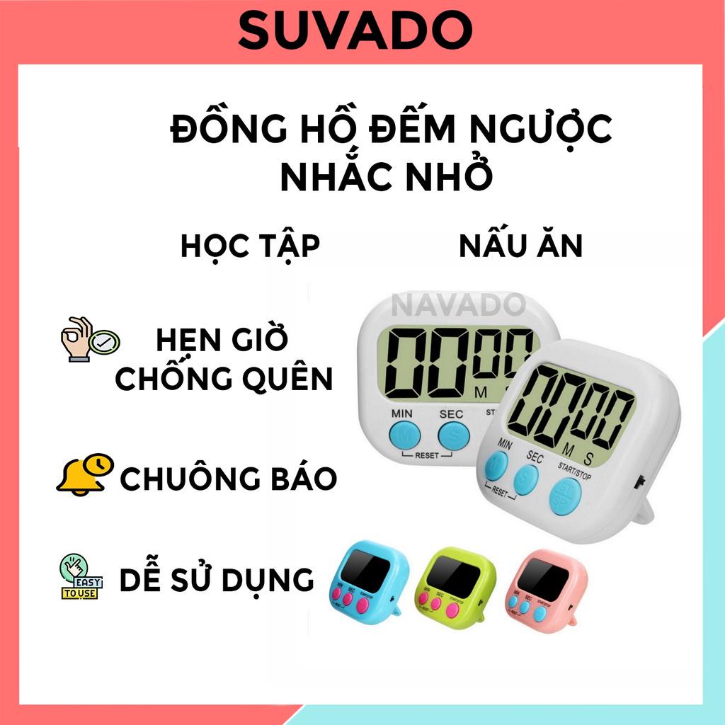 Đồng hồ bấm giờ đếm ngược Mini để bàn hẹn giờ chống quên có chuông báo học tập nấu ăn  hút nam châm J17 SUVADO