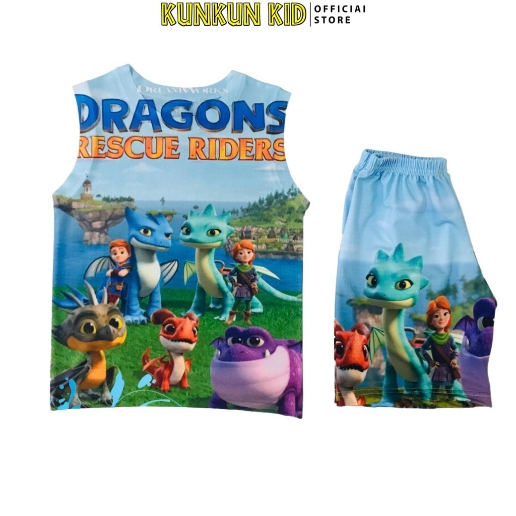 Set quần áo bé trai thun lạnh in hình khủng long KUNKUN KID BL143