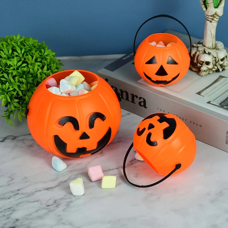 1 Xô Đựng Kẹo Hình Quả Bí Ngô Halloween Dành Cho Trẻ Em