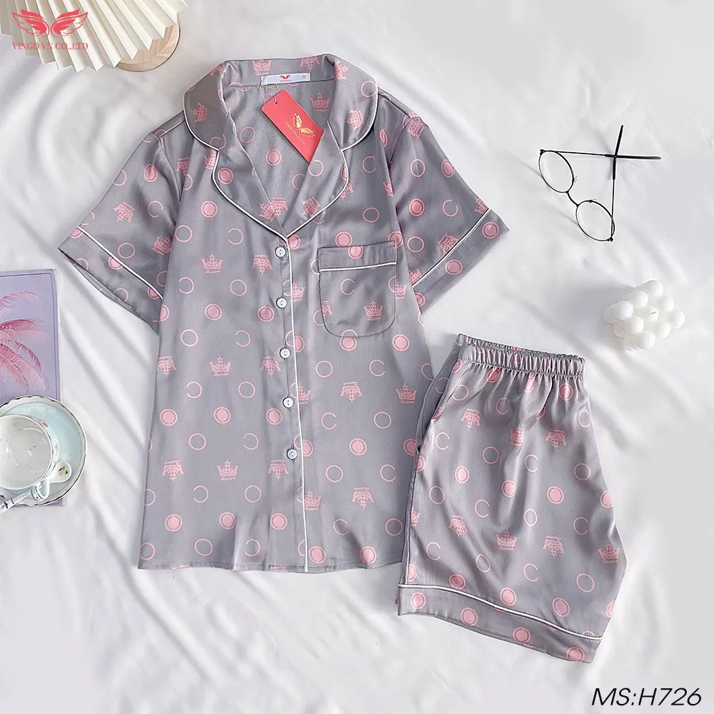 Bộ đồ ngủ pijama nữ mặc nhà lụa cao cấp mùa hè VINGO tay ngắn quần đùi nhiều màu trái tim dễ thương H685 VNGO