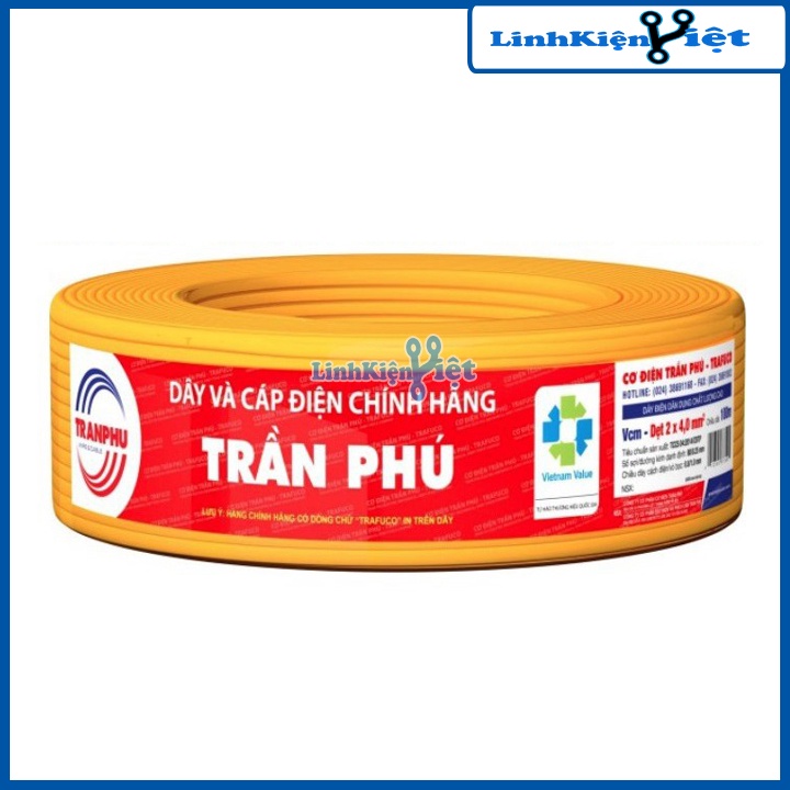 1 mét dây điện đôi Trần Phú 2x1.5mm ruột đồng mềm nhiều sợi xoắn