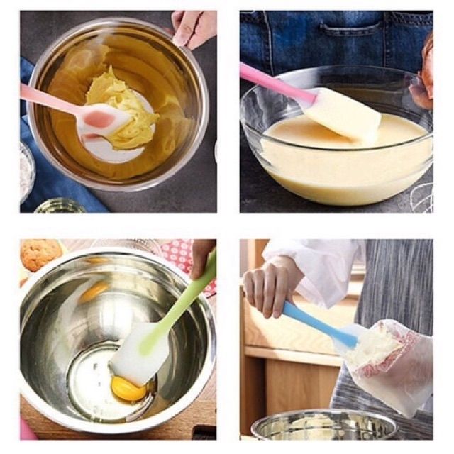 Phới trộn bột silicon/ Cây vét Spatula lưỡi trong và lưỡi màu