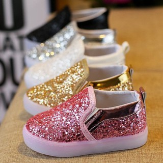 Giày slip-on đính kim tuyến tích hợp đèn led dành cho bé gái