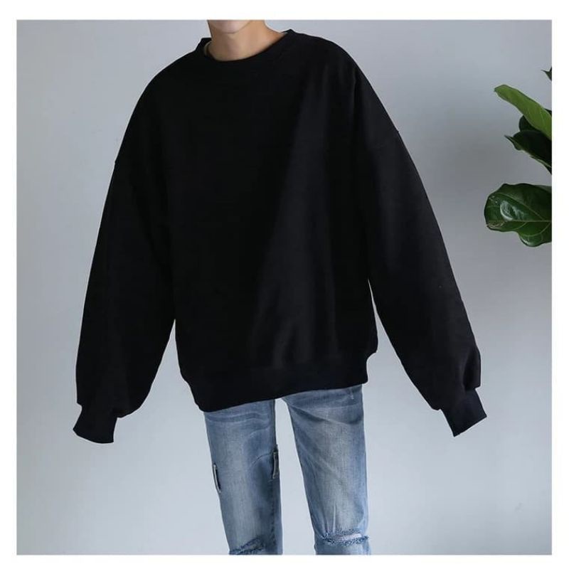 Áo Sweater Nỉ Trơn Trắng Nam Nữ Unisex, Form Rộng Chất Nỉ Bông Cao Cấp size 35-70kg.