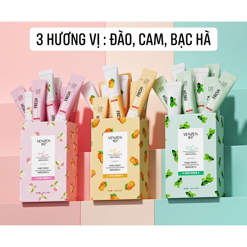 [ Lẻ 1 Túi ] Nước Súc Miệng Venzen Hương Đào, Cam, Bạc Hà