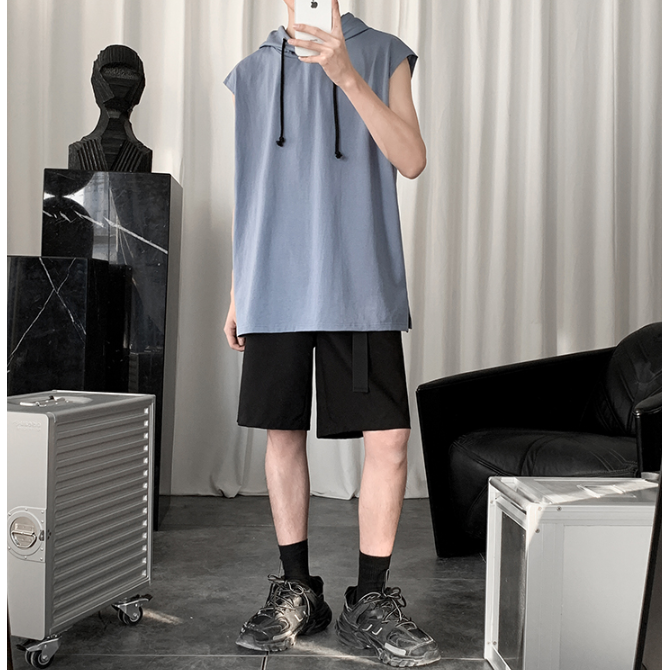 Áo Hoodie Nam Không Tay Dáng Rộng Màu Trơn Thời Trang Thể Thao Năng Động