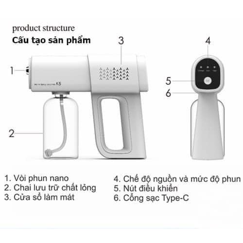 Máy Phun Dung Dịch Khử Trùng Không Dây Cầm Tay Dung Tích 380ML Cự Ly 1-1,5m