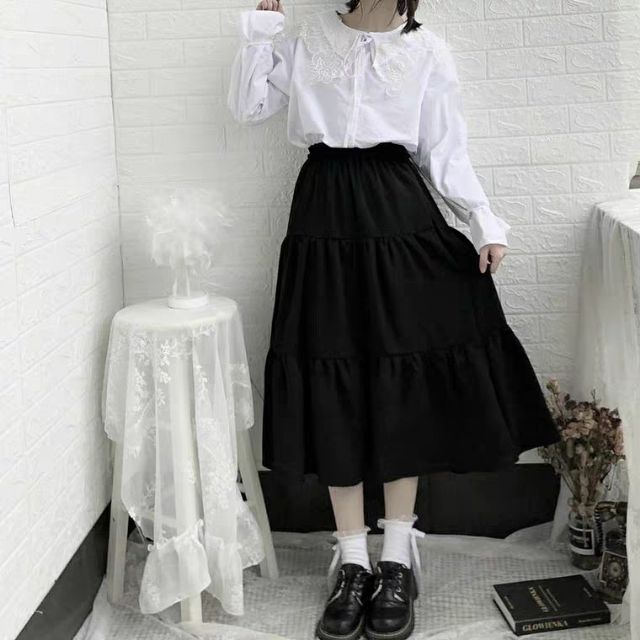 CHÂN VÁY VOAN TẦNG 2 LỚP ULZZANG MÀU ĐEN - TRẮNG | BigBuy360 - bigbuy360.vn