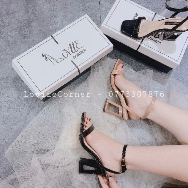 LOVIIECORNER - GIÀY SANDAL NỮ CAO GÓT THỜI TRANG QUAI NGANG MÃNH ĐẾ VUÔNG 9CM 2 MÀU ĐEN KEM LOVIIECORNER GIÀY  G191116