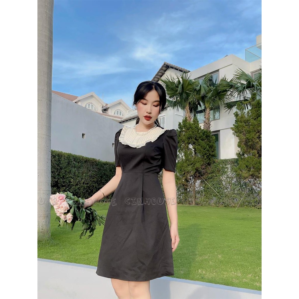 Đầm đen cổ trắng bèo tiểu thư 0104