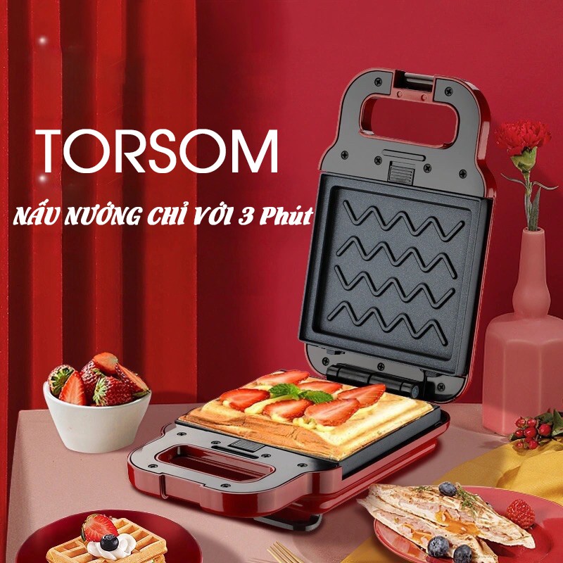 Máy nướng bánh mỳ Sandwich TORSOM - Đầy đủ 4 khay, Rán trứng, làm đồ ăn sáng, nướng thịt 2 mặt da tiện lợi, siêu nhanh