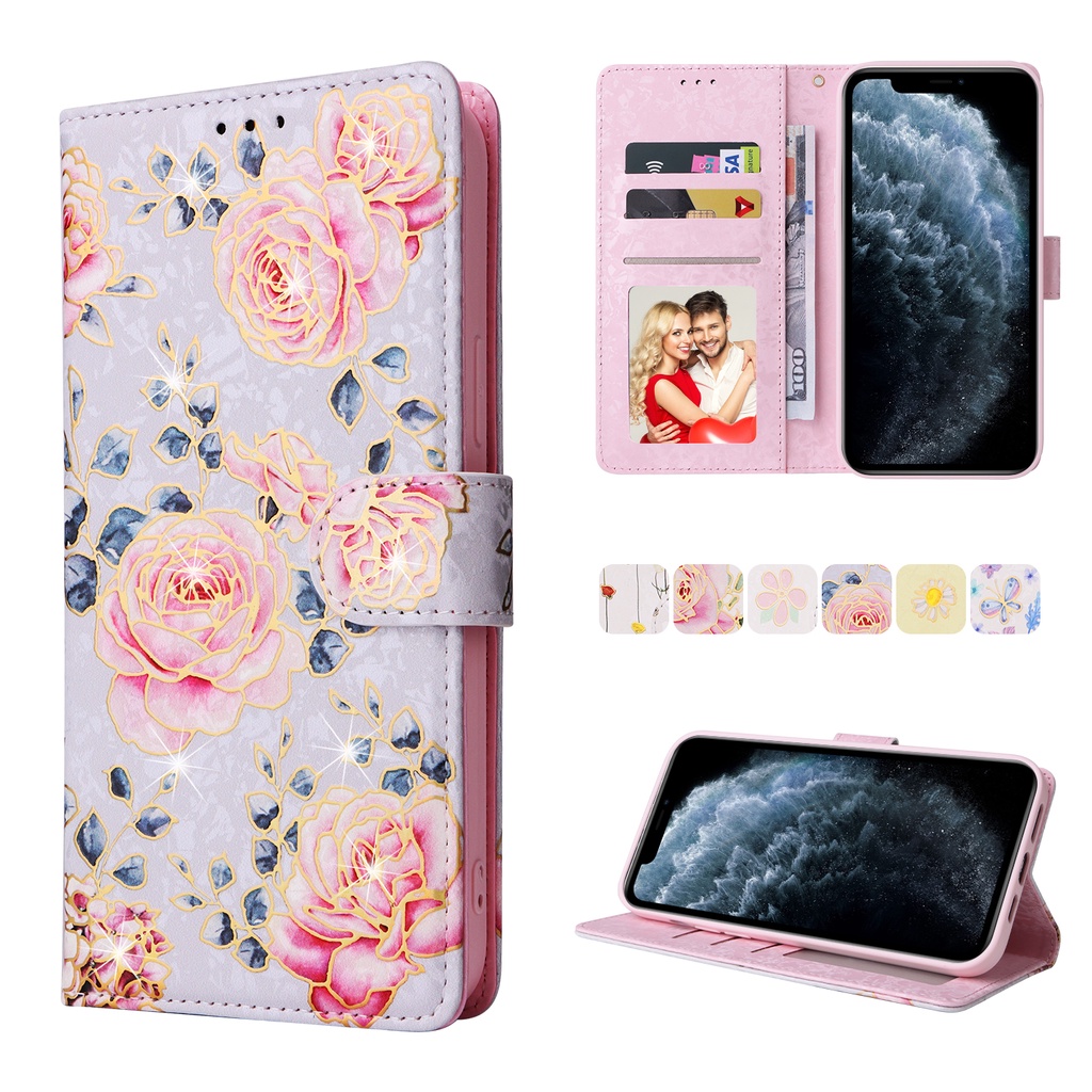 Ốp lưng cho iPhone 15 11 12 Pro Max XS Max Bàn chải chống trộm dập nóng Flip Stand Leather Wallet Case