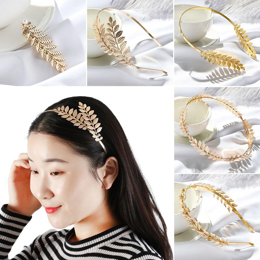 LAKAMIER [Ready Stock] Bride Headbands Golden Leaves Wedding Hair Crown Hairhoop Tiara