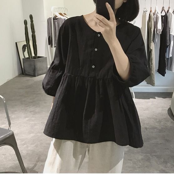 Áo Kiểu Tay Phồng Lưng Cao Dáng Rộng Thời Trang Mùa Hè Cho Nữ