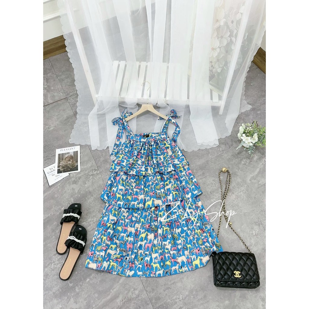 [KÈM QUÀ TẶNG] Váy hai dây xòe tầng màu xanh trời cực đẹp ZuLyShop | BigBuy360 - bigbuy360.vn