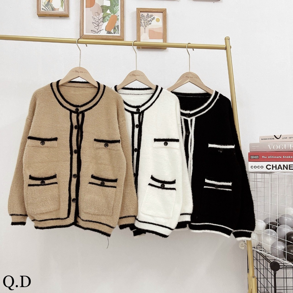 Áo cardigan nữ, áo khoác cardigan len nữ form rộng lông thỏ chất len mềm mịn mặc cực thích phối túi cá tính trẻ trung | BigBuy360 - bigbuy360.vn