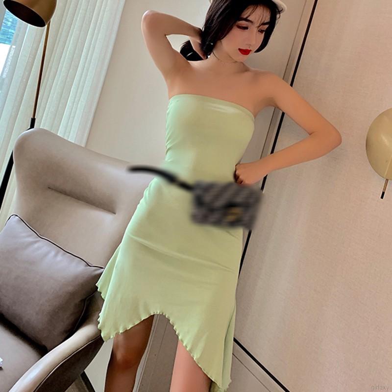 Đầm Không Dây Màu Trơn Phong Cách Hàn Quốc Quyến Rũ Cho Nữ