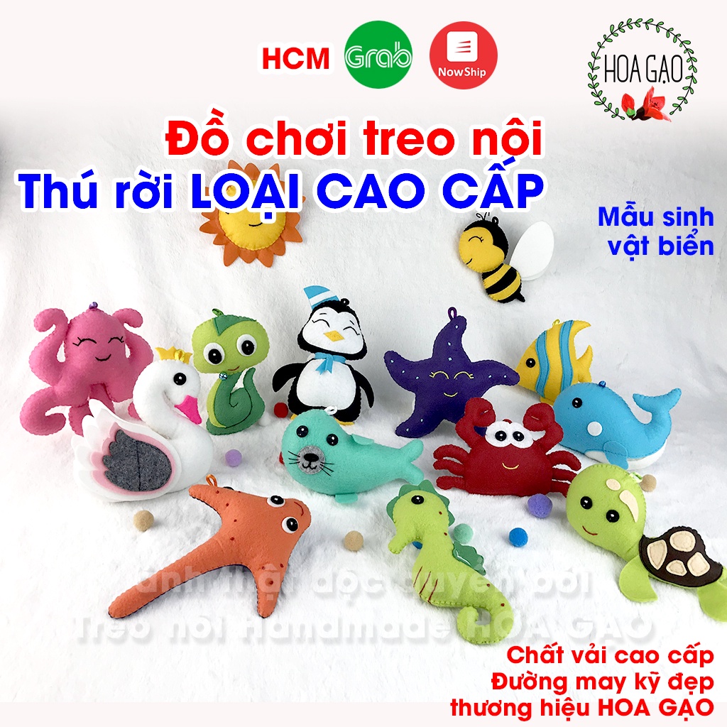 Treo nôi cho bé, đồ chơi treo nôi cũi xe đẩy kệ chữ A thú nhồi bông CAO CẤP HOA GẠO GTMC may kỹ không dán an toàn cho bé