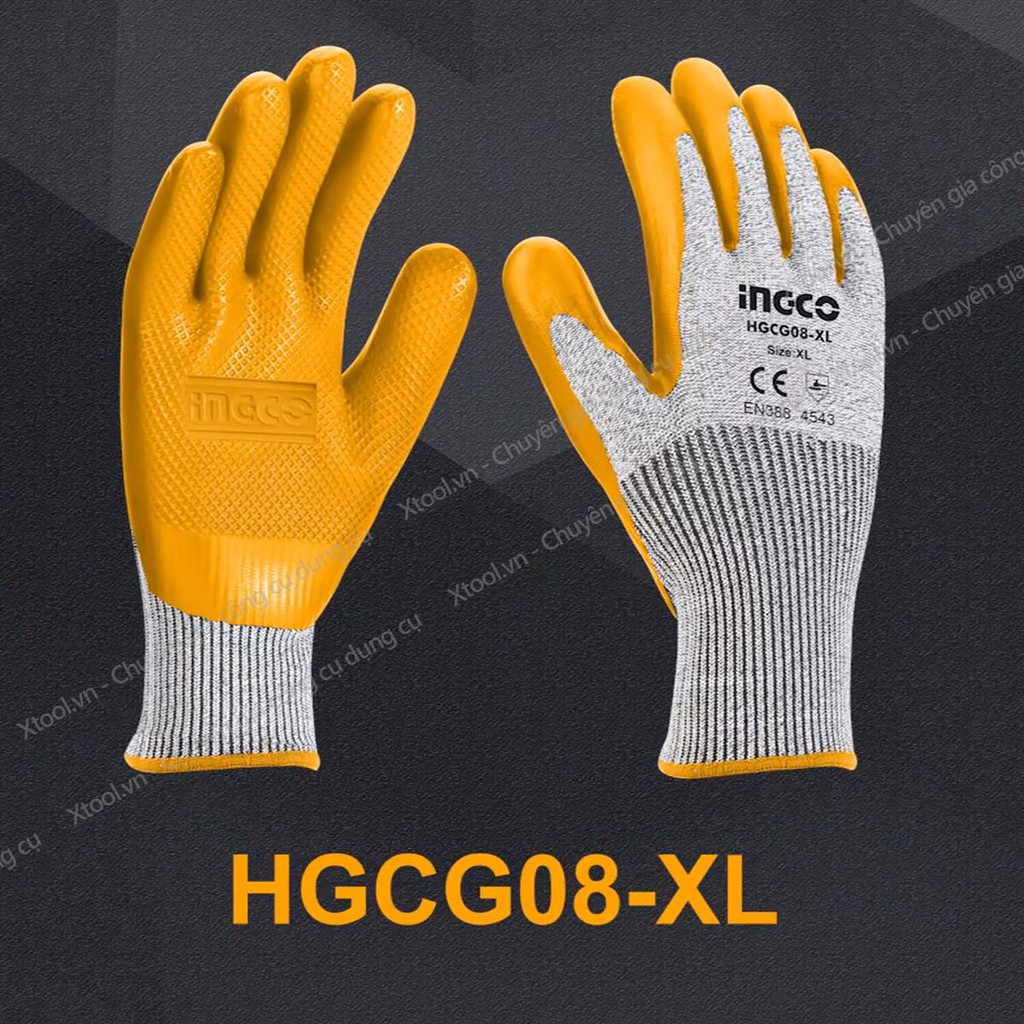 Găng tay bảo hộ lao động cao cấp INGCO HGCG08 bao tay bảo hộ đa năng, chống cắt, mài mòn, đâm xuyên, trơn trượt, xé rách