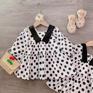 Váy chấm bi đen cổ vạt siêu cưng cho bé V85, quần áo cho bé Namkidshop