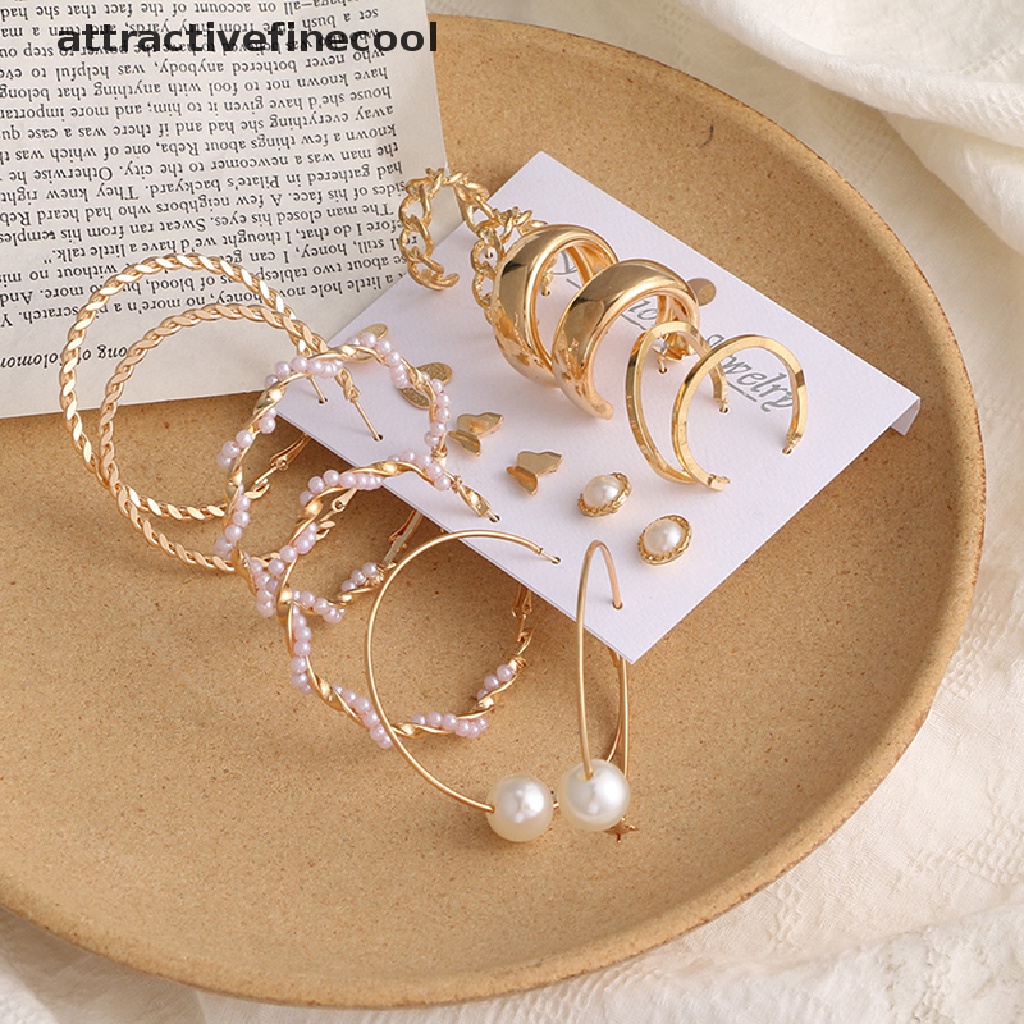 1 Set Khuyên Tai Kim Loại Đính Hạt Giả Ngọc Trai Nhiều Màu Sắc