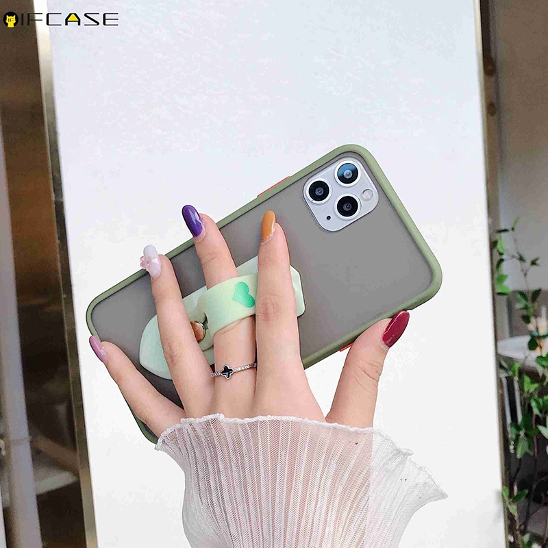 Ốp điện thoại trong suốt có giá đỡ họa tiết trái tim cho iPhone 11 Pro XS Max XR XS X 7 8 6 6s Plus