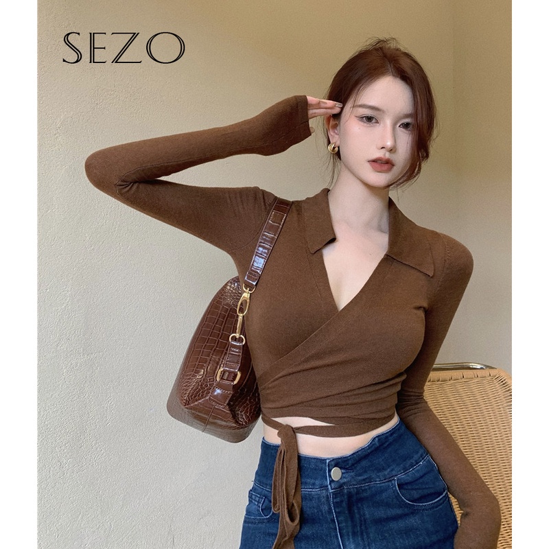 Áo dệt kim QKOOLE cổ chữ V phong cách cổ điển Hàn Quốc cho nữ