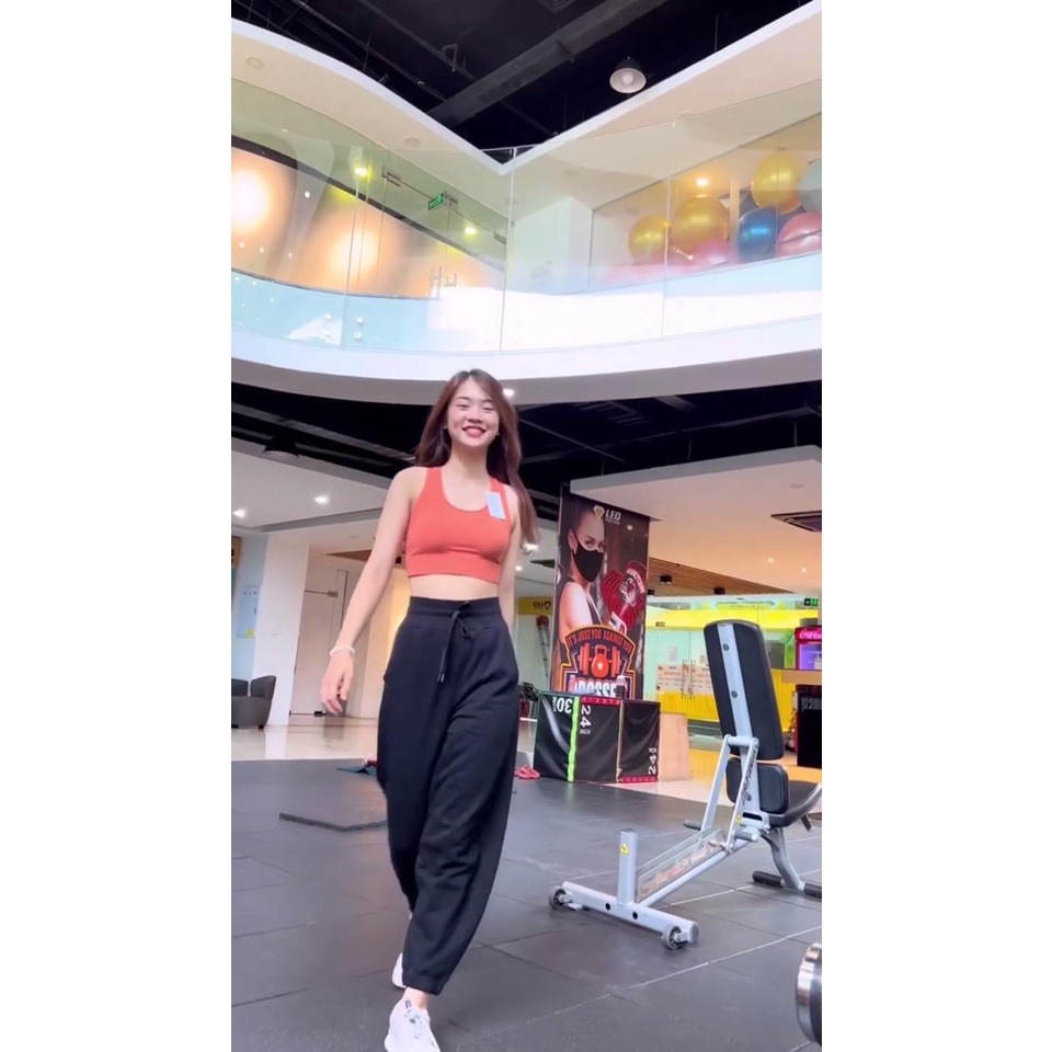 Quần Bom Jogger nữ cạp thun phối dài ống suông bo gấu năng động thể thao tập gym mẫu mới 2022