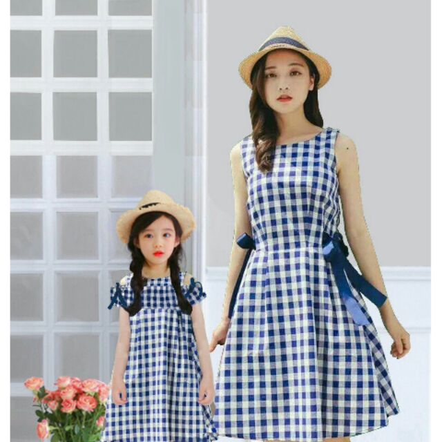 Set đầm caro xanh Mẹ và bé